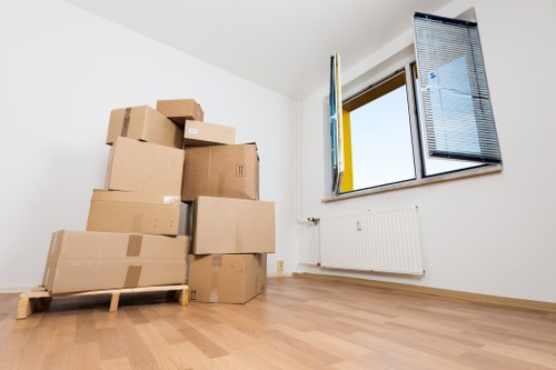 Organized furniture placement during a move in France