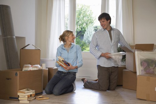 Organized packed boxes labeled for different rooms