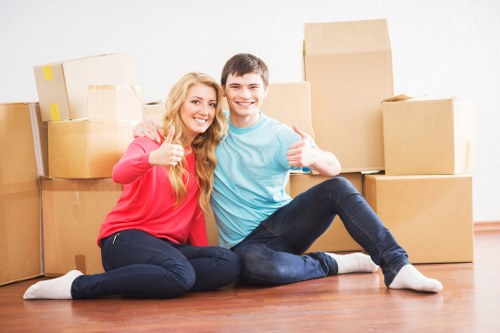 Efficient packing team organizing boxes for relocation